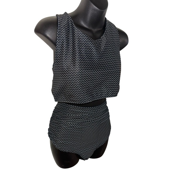 Albion High Waisted Ruched 2 piece Set Black Dashed Print Size XXL Swimsuit - Picture 5 of 12